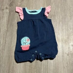 Navy Blue Baby Romper with Cactus Design